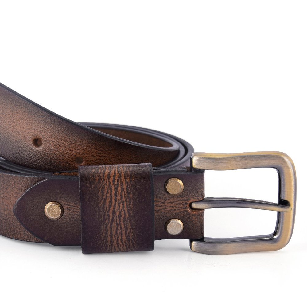 Mocha Brown Oil Waxed Premium Buffalo Leather Belt - Personalized Gift For Him - Picture 5 of 15